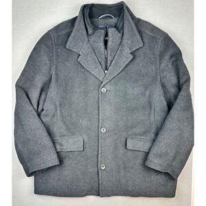 Nautica Mens Black Wool Button/Zipper Quilted Coat with High Collar XL
